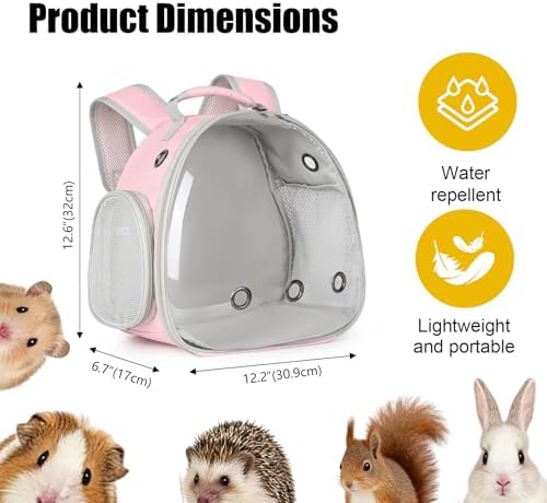 Guinea Pig Carrier, Clear Bubble Window for Guinea Pig, Bunny Rat Bird (Pink, Backpack) - Image 2