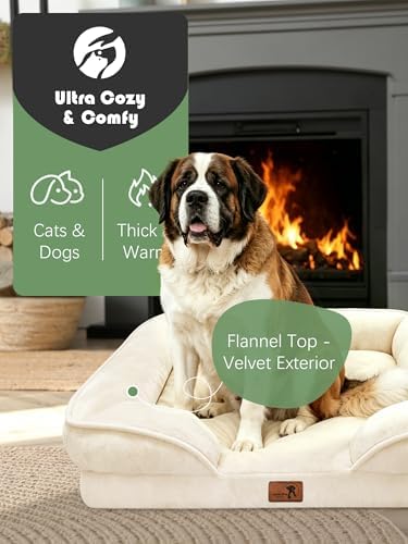 Spotted Play Orthopedic Dog Bed with Sides - Sofa Beds for Extra Large Dogs, Supportive Foam Pet Couch Bed with Washable Removable Cover, Waterproof Lining and Non-Slip Bottom, Ivory - XXL - Image 2