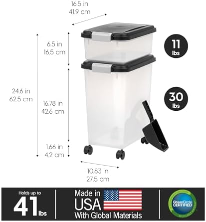 IRIS USA 30 lb + 11 lb Airtight Pet Food Storage Containers with Wheels - Image 4