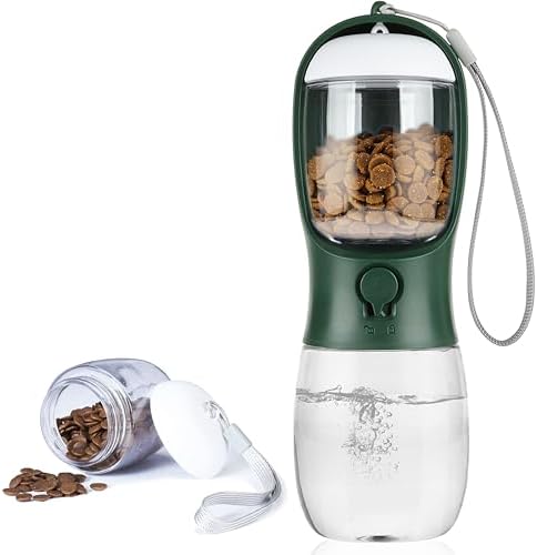 Dog Water Bottle with Food Container, Portable Leak Proof Pet Water Dispenser for Walking Hiking Travel, Puppy Essentials Accessories for Small Large Dogs, Dog Gifts (10oz/15oz/19oz) by AVELORA