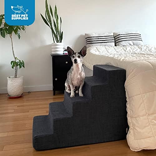 Best Pet Supplies Dog Stairs & Steps - Foam Steps for Small Dogs & Cats, Non-Slip Indoor Balanced Pet Step Support, Dog Ramp, No Assembly, Dark Gray Linen, 4-Step (18-inch Height) - Image 5