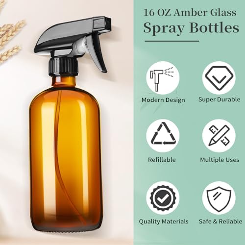 GIVAMEIHF 16oz Amber Glass Spray Bottles,2 Pack Glass Spray Bottles Refillable Empty Bottle with Adjustable Nozzle,Spray Bottle for Essential Oils,Cleaning,Pets,Hair Mister - Image 7