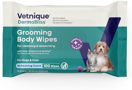 Vetnique DermaBliss Cat & Dog Grooming Wipes, Deodorizing Pet Wipes, 100ct by Vetnique
