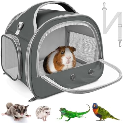 Bissap Bearded Dragon Travel Carrier, Portable Guinea Pig Carrier Bag Tortoise Carrier Pouch for Bunny Hamster Chinchilla Hedgehog Lizard Bird Outgoing Reptile Travel Carrying Case - Grey by Bissap