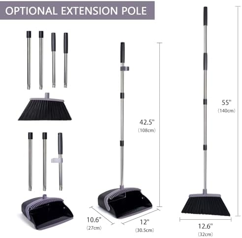 Broom and Dustpan Combo Set,55" Long Handle,Charcoal - Image 6
