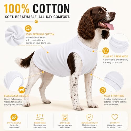 2018 Pet Clothes Dog Clothing Blank T-Shirt Tanks Top Vests for Small Middle Large Size Dogs 100% Cotton Dog Summer Vest Classic (S, White) - Image 2