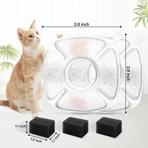 40 Pcs Cat Fountain Replacement Filters 20 Pack Cat Water Fountain Replacement Filters with 20 Pack Pre-Filter Sponges, Pet Fountain Filter Fit for 95oz/2.8L Automatic Pet Fountain Cat Water Fountain - Image 3