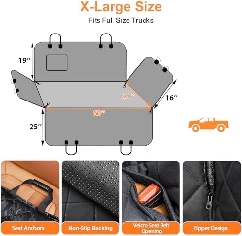 URPOWER XL Dog Seat Cover for Full-Size Trucks, 100% Waterproof Hammock - Image 6