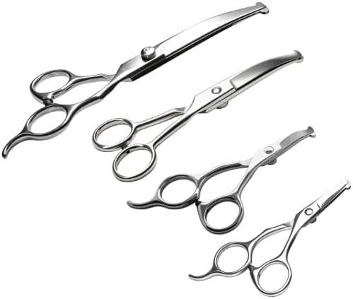 4 in1 Curved Dog Grooming Scissors Kit,7.5", 5.5", 5" & 5" Curved Down Pet Grooming Scissors with round tips for pets face and paw grooming by Yeahbudddy