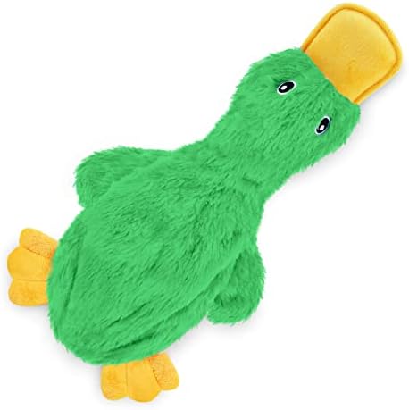 Best Pet Supplies Interactive Squeaky Dog Chew Toy, Ideal Dog Toys for Chewers, Small, Medium & Large Dogs, and Fetch Lovers - Crinkle Duck (White, Yellow & Green), Large - Image 4