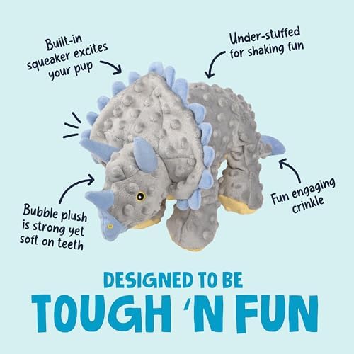 goDog Dinos Frills Squeaky Plush Dog Toy with Chew Guard Technology, Durable Fabric & Squeaker for Active Play, Gray, Large - Image 2