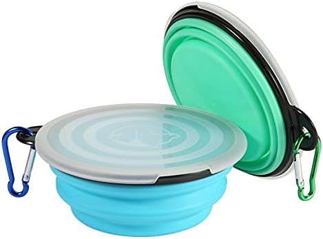 SLSON Dog Bowls Pet Collapsible Bowl with Cover Lids, 2 Pack Travel Bowls - Image 2