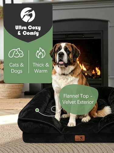 Spotted Play Orthopedic Dog Bed with Sides - Sofa Beds for Extra Large Dogs, Supportive Foam Pet Couch Bed with Washable Removable Cover, Waterproof Lining and Non-Slip Bottom, Black - XXL - Image 2