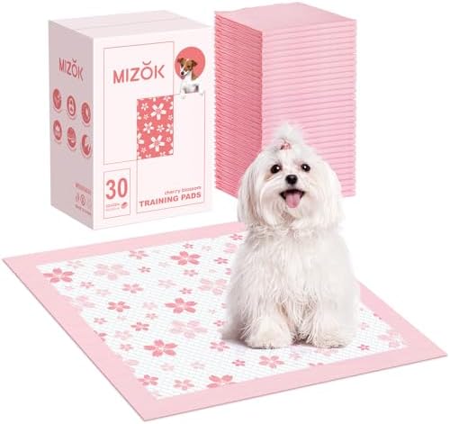 MIZOK Pink Puppy Pads with Adhesive Tabs Wee Wee Pads for Dogs 22x22in 30Ct by MIZOK