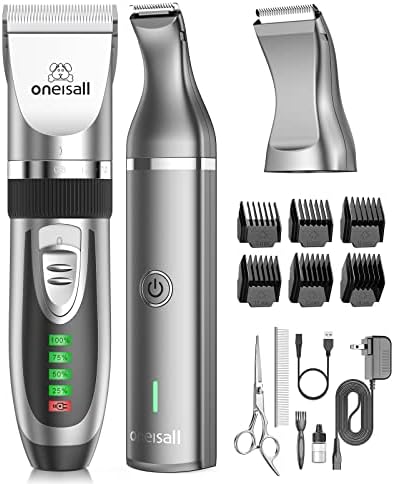 oneisall 2 in 1 Pet Cat & Dog Grooming Kit - Quiet Cordless Dog Clippers & Paw Trimmer for Grooming Pet Hair by oneisall