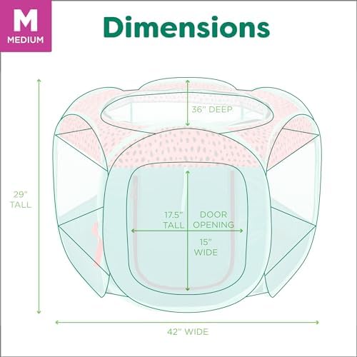 Furhaven Portable Dog Playpen Cat Tent, Pet Playground,Kennel Foldable Indoor Outdoor Zippered Puppy Crate - Green & Pink, Medium - Image 4