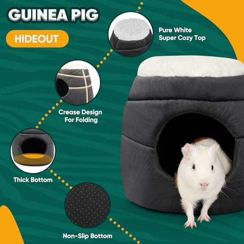 Guinea Pig Hideout - 2 in 1 Foldable Guinea Pig Bed with Pure White Soft Top, Large Entrance for 1 Adult Small Pet, Ideal Bed for Small Pets, Dark Gray - Image 3
