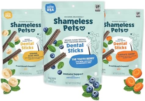 Shameless Pets Dog Dental Chews, Variety 3-Pack, Grain-Free, Fresh Breath by SHAMELESSPETS