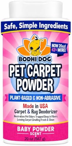 Bodhi Dog Natural Carpet Deodorizer Powder - Dry Pet Smell Eliminator & Urine Odor Remover - Loosens Fur & Dirt - Plant-Based Room Freshener for Vacuuming Home - Baby Powder (Pack of 1) by BodhiDog