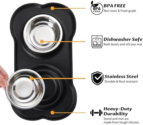 Hubulk Pet Dog Bowls 2 Stainless Steel Dog Bowl with No Spill Non-Skid Silicone Mat + Pet Food Scoop Water and Food Feeder Bowls for Feeding Small Medium Large Dogs Cats Puppies (Extra Large, Black) - Image 2