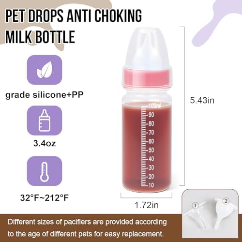 Puppy Kitten Nursing Bottle 3.4oz - Small Animal Feeding Kit with Nipples | Hand Feeding Supplies for Puppies, Kittens, Rabbits, Ferrets & Newborn Pets - Image 7
