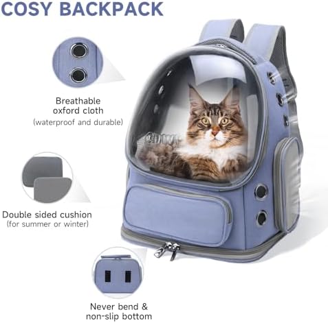 Cawypety Cat Backpack Carrier Large Space Bubble Backpack up to 12lbs Blue - Image 6