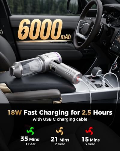 Cordless Handheld Car Vacuum, 4-in-1 Portable Mini Vacuum with 22 kPa High Suction Power, USB Type-C Rechargeable Hand held Vacuum Cleaner for Car, Home, Office, Pet Hair & Keyboard Cleaning - Image 6