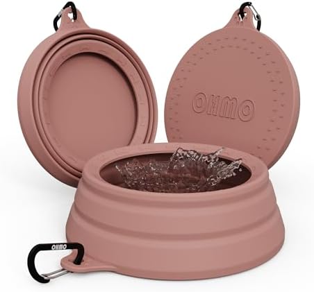 OHMO Spill Proof Collapsible Dog Bowl, 34oz Portable Dog Water Bowl by OHMO