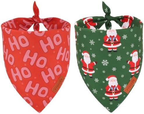 PTDECOR Christmas Dog Bandana, Red Green Xmas Santa Dog Scarf, Large by PTDECOR