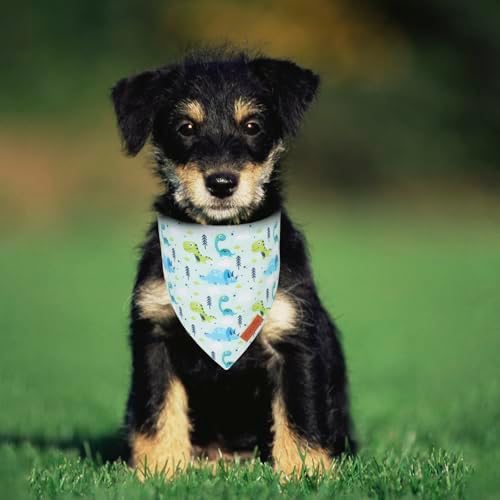 PTDECOR Dinosaurs Dog Bandana, White Green Cute Dinosaurs Pet Scarf, Small - Image 2
