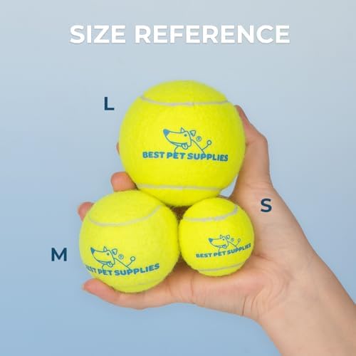 Best Pet Supplies Interactive Squeaky Dog Chew Toy, Ideal Dog Toys for Chewers, Small, Medium & Large Dogs, and Fetch Lovers - Tennis (Yellow), Medium (Pack of 4) - Image 5
