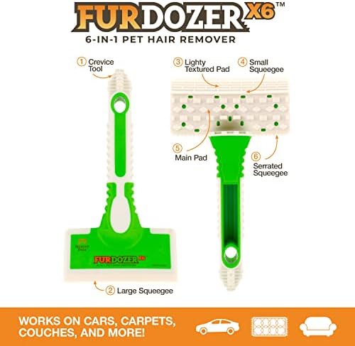 FurDozer Pet Hair Remover & Auto Detailing Tools - Cat & Dog Hair Remover for Carpets, Car Interiors, Couches, Bedding, & Pet Furniture (Green, (2 Pack) - X6) - Image 2