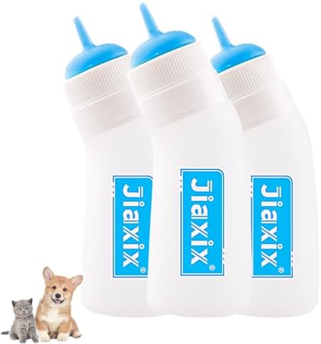 3 Pack Kitten Silicone Nursing Bottle,Silicone Feeding Nipple, Reusable Newborn Supplies, Suitable for Feeding Kitten, Puppy, Rabbit, Hamster (Blue, Medium) by JiaxixofPetSupplies