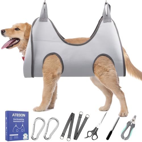ATESON Pet Grooming Hammock Harness for Medium/Large Dogs Nail Trimming, Dog Sling for Cutting Nails, Dog Hanging Holder Hanger with Nail Clippers, Nail File, Scissors by ATESON
