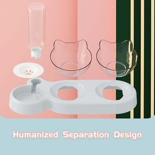 Marchul Raised Three Cat Dishes for Food and Water, Pet Feeding Bowls with Automatic Water Bottle - Image 6