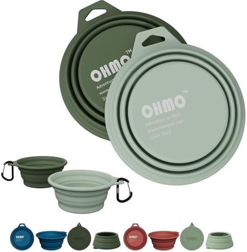 OHMO Collapsible Dog Bowls for Pet Travel, 12oz, 2pcs, Camo&Sage Green by OHMO