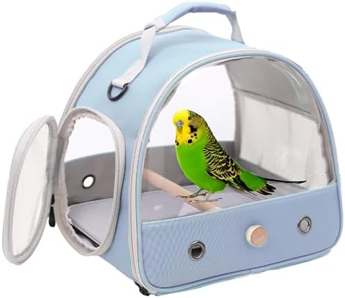 Bird Carrier, Portable Small Bird Parrot Parakeet Carrier with Standing Perch and Soft Mat, Side Access Window Collapsible (Blue, Clear Windows) by halinfer