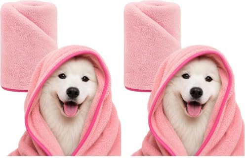 PETHROOM Pink Ultra Absorbent Pet Towel for Dog & Cat (Large) 23.6" x 47.2" (Pack of 2) by PETHROOM