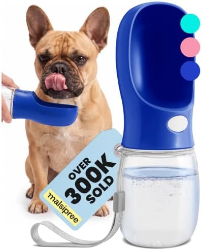 MalsiPree Dog Water Bottle Dispenser - 12 oz Navy Blue, Leak-Proof by MalsiPree