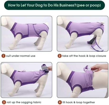 Kuoser Dog Recovery Suit, Female Male Spay Neuter Surgery Suit, Purple, XXL - Image 6