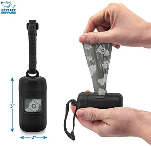 Best Pet Supplies Dog Poop Bag Holder Leash Attachment with Reusable Dispenser for Travel, Walking, Park, and Outdoor Use, Durable with Clip-On - Black, Pack of 2, Plastic Dispenser w/30 Bags - Image 3