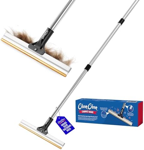 ChomChom Carpet Rake – Adjustable Pet Hair Remover Tool Up to 64 in Long – Deep Clean Embedded Pet Hair with Teeth Technology – Reusable, Quiet – for Carpets, Stairs, Rugs, Pet Beds, Cars & More by ChomChomRoller