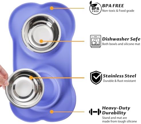 Hubulk Pet Dog Bowls 2 Stainless Steel Dog Bowl with No Spill Non-Skid Silicone Mat + Pet Food Scoop Water and Food Feeder Bowls for Feeding Small Medium Large Dogs Cats Puppies (X- Large, Purple)… - Image 2