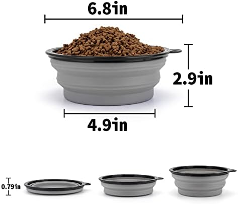 SLSON Dog Bowls Pet Collapsible Bowl with Cover Lids,2 Pack Dog Travel Bowls Portable Foldable Cat Water Dish Bowl for Pets Walking Parking Camping (Taro Purple and Concrete Gray, Large) - Image 6