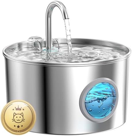 Cat Water Fountain Stainless Steel: 74oz/2.2L Cat Fountain for Drinking by GIOTOHUNPetLife