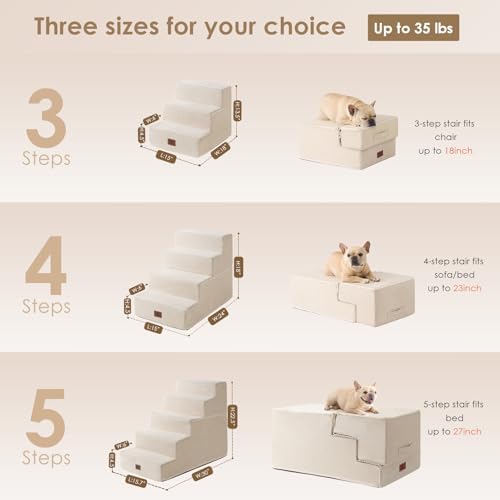 EHEYCIGA Dog Stairs for Bed 18" H, 4-Step Dog Steps for High Bed, Beige - Image 2