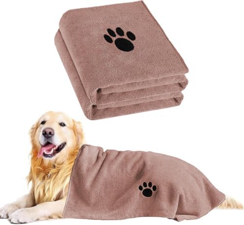 Puomue Microfiber Dog Towels for Drying Dogs, Super Absorbent and Soft Pet Towels for Dogs or Cats, 40''X23.6'', Pet-Friendly, Perfect for Pets of Different Fur Types. (Brown, 40''X23.6'' - 2pack) by Puomue