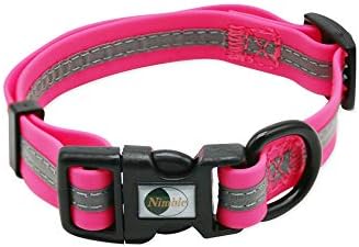 Nimble Reflective Waterproof Dog Collar Adjustable Odor Resistant Easy Clean Pet Collar for Small Medium Large Dogs Night Walking Outdoor Rainy Use (Small (9.45”-14.17”inches), Pink) by NIMBLE