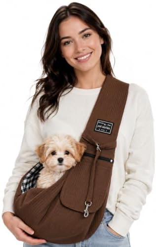 Dog Sling Carrier for Small Dogs, Puppies, Cats & Senior Dogs, Crossbody Pet Papoose Carrier Bag, Lightweight Breathable Hands Free Pet Carrier for Walks, Vet Visits, Travel & Daily Outings (Brown) by AXEARTE