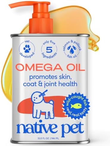 Native Pet Omega 3 Fish Oil for Dogs & Cats – Wild Alaskan Salmon Oil for Dogs Skin and Coat, Supports Joints, Heart & Shedding – Fast-Absorbing Omega 3 6 9 Liquid Supplement – 32oz by NativePet